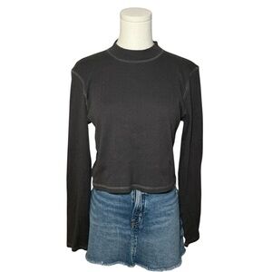 American Eagle Gray Ribbed Mock Neck Long Sleeve Top Size XL